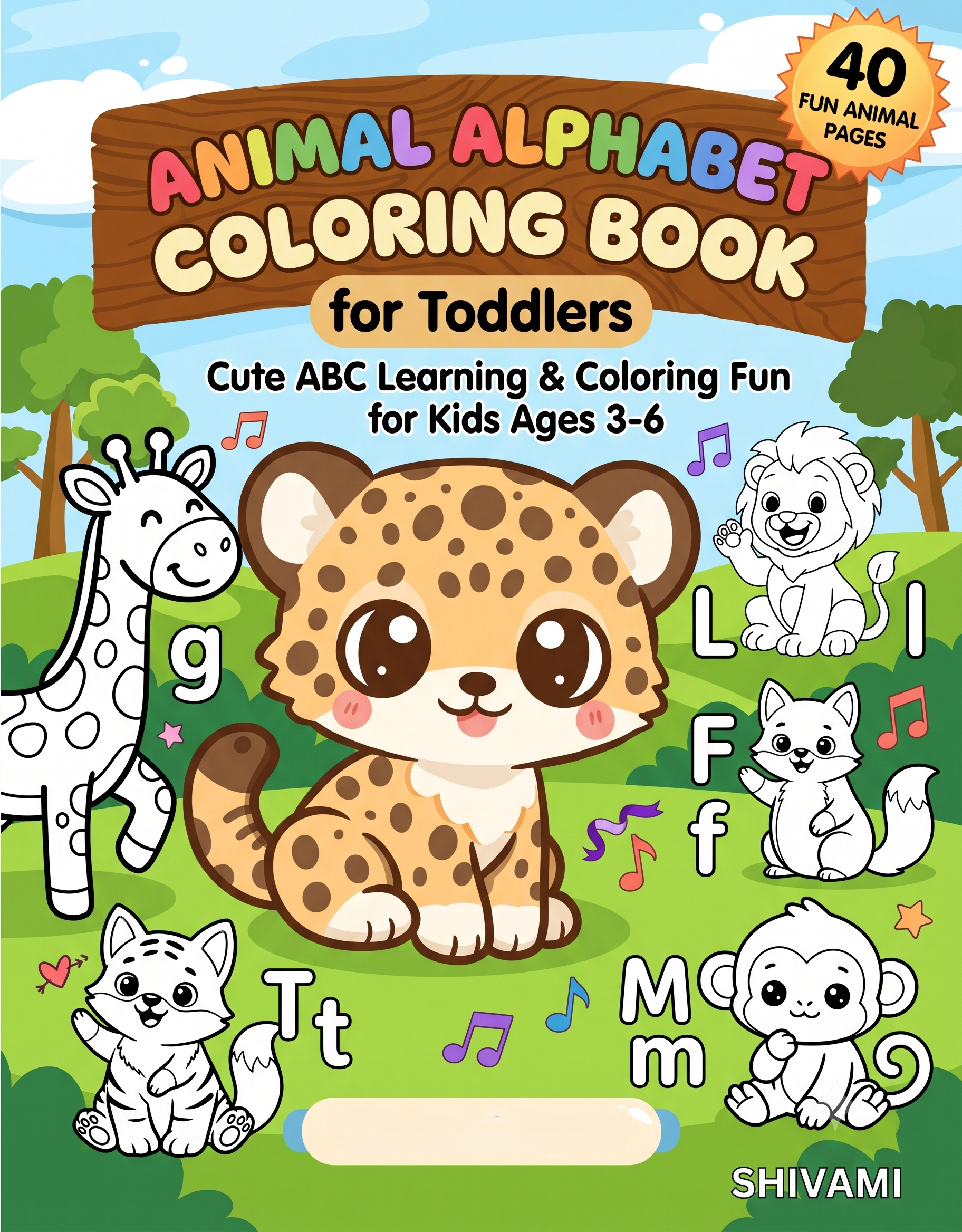 40 Cute Jungle Animals Coloring Book: Lion, Tiger, Fox & More